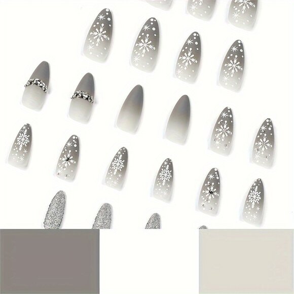 24pcs Sparkling Christmas Snowflake Press-On Nails - Medium Length, Almond Shape - Picture 4 of 7